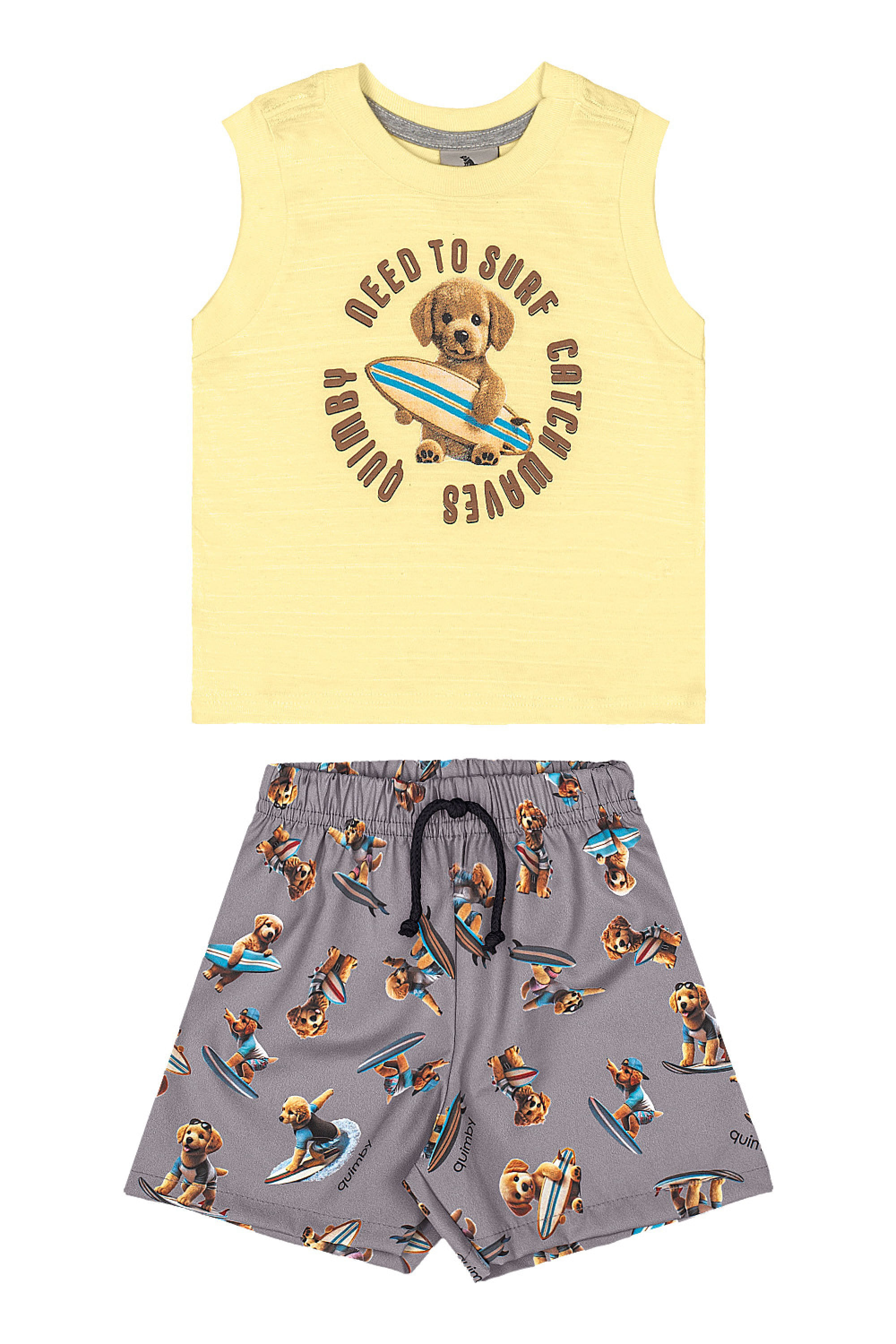 Conjunto Surf Dog para Bebê Menino com Regata e Bermuda (Amarelo Claro) Quimby - Imagem 20